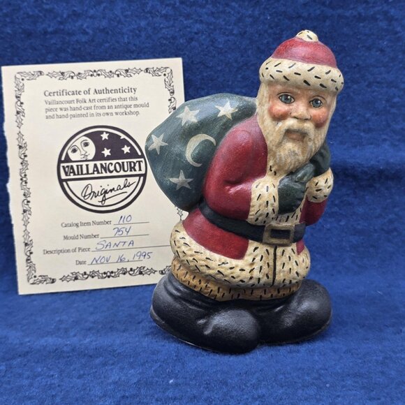 Vintage Vaillancourt Folk Art American Santa with Big Feet Rocker Figurine 1992 - Picture 1 of 8
